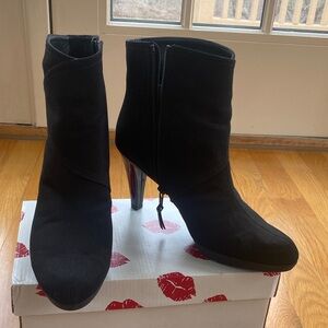 Stuart Weitzman Black Suede Ankle Boots with Heel
